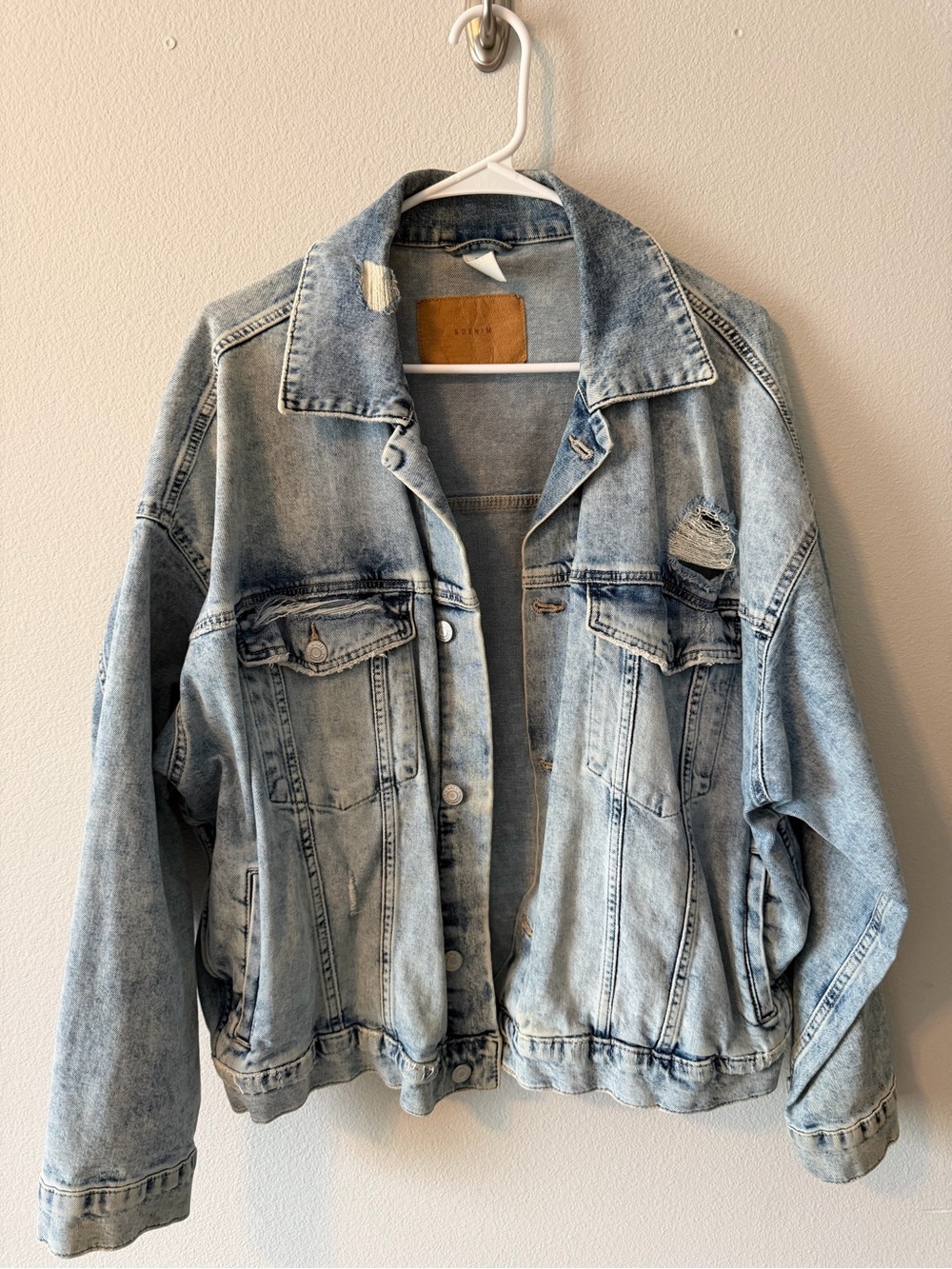 Light Wash Distressed Denim Jacket - &Denim